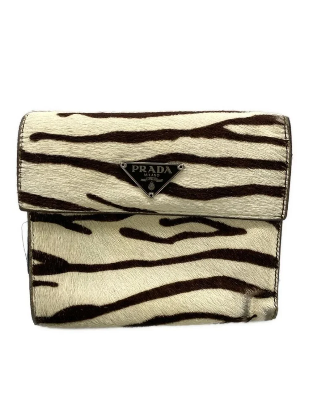 Prada Trifold Wallet Ivory Dark Brown